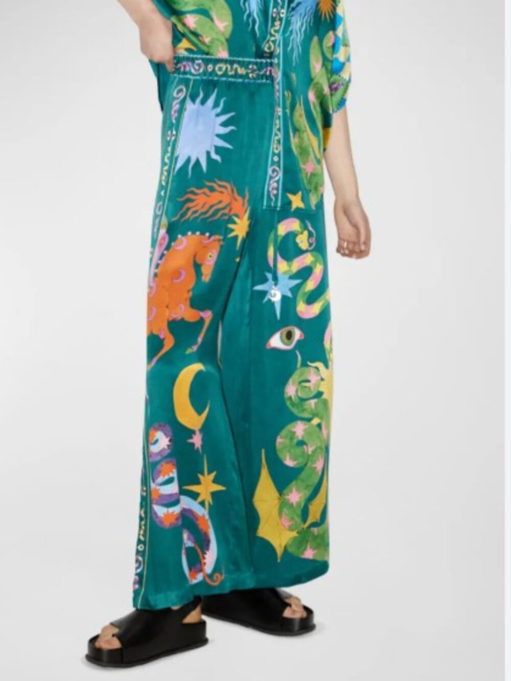 NWT Authentic ALEMAIS Guardian Silk Pants Drawstring Au10/US 6 Mystical Motif